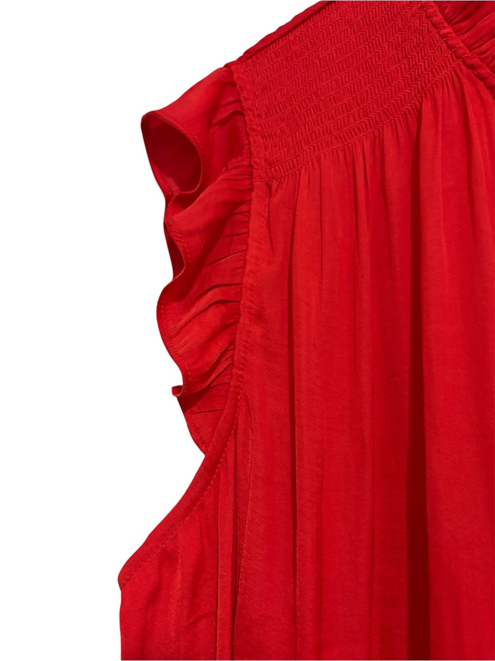 Red Tie-Neck Blouse With Ruffle Trim - Picture 3 of 4